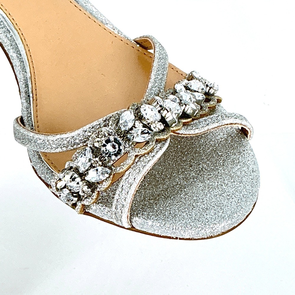 Jewel Badgley Mischka Size 7 Silver Glitter Sparkly Rhinestone Heels Sandals - Picture 2 of 15